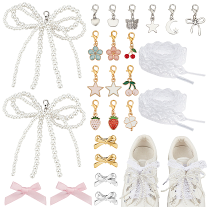 Подвески для обуви из смолы и сплава, заколки для волос из пластиковой кожи аллигатора, железные броши и наборы шнурков из полиэфирного шнура, Сплав с застежками когтя омара, разнообразные, платиной и золотом