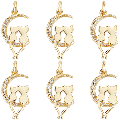 Латунные микропаве прозрачные подвески с фианитом, долговечный, с прыжковых колец, луна с парой кошек