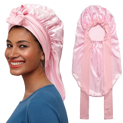 Satin Bonnet Hair Bonnet With Tie Band For Sleeping, Reusable Adjusting Hair Care Wrap Cap Sleep Caps