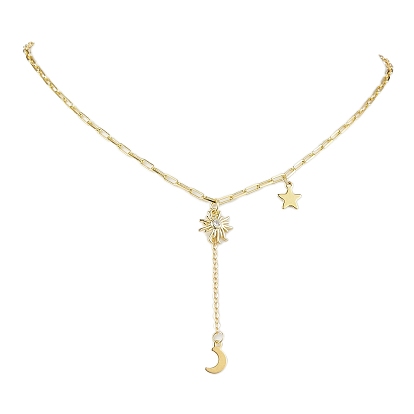Brass Paperclip Chains Necklaces, Sun & Moon & Star Charm Necklaces