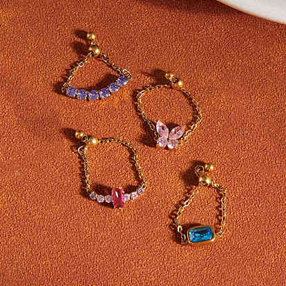 304 Регулируемые кольца цепи из нержавеющей стали с инкрустацией кубическим цирконием, золотые