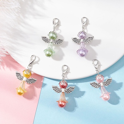 5 шт. подвесные украшения в виде ангелов из стеклянного жемчуга и акрила, с сплава цинка застежками