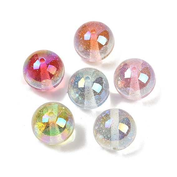 Уф-покрытие прозрачные акриловые бусины, радужный, круглые, с блеском порошок