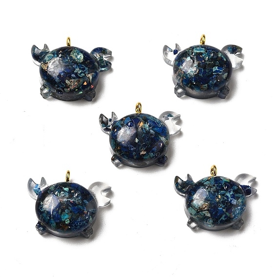 Transparent Resin Pendants, Crab Charms, with Natural Opal and Dyed Imperial Jasper, Golden