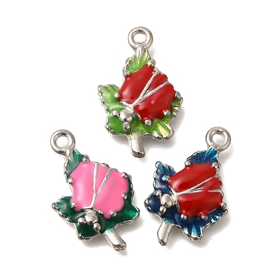 Подвески из эмали и сплава, платина, листик с подвеской в виде божьей коровки