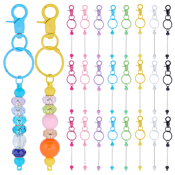 24 шт. 8 цвета застежки для брелоков из нержавеющей стали и сплава с бусинами