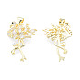 Brass Micro Pave Cubic Zirconia Pendants, with ABS Plastic Imitation Pearl, Real 18K Gold Plated, Nickel Free, Flamingo