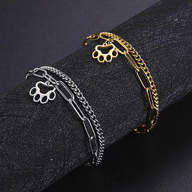 304 Браслеты из нержавеющей стали, состоящие из двух слоев: цепочки из скрепки и цепочки якорного плетения., браслеты с подвесками в виде лап для женщин
