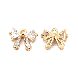 Brass Clear Cubic Zirconia Charms, Bowknot Charm, Real 18K Gold Plated