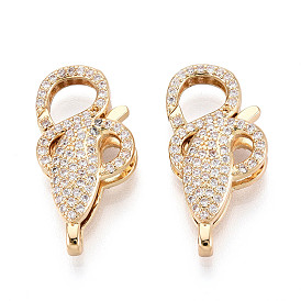 Застежки-лобстеры с прозрачным кубическим цирконием и латунным паве, змея