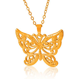 Stainless Steel Hollow Butterfly Pendant Necklaces for Women