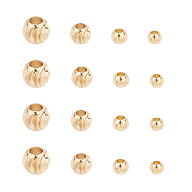120Pcs 4 Style Brass Beads, Long-Lasting Plated, Corrugated Round