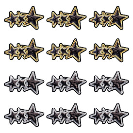 24 шт. 2 Цветные полиэстеровые термопереносные виниловые листы, утюг на виниле для футболки, украшения одежды ткани, с пайеткой / блестками, звезда, чёрные