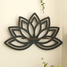 Wooden Lotus Shelf for Crystals, Witchcraft Floating Wall Shelf, Candle Holder