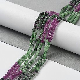 Gradient Color Natural Ruby in Zoisite Beads Strands, Round Beads, Faceted