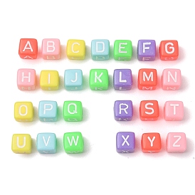 Opaque Acrylic European Beads, Large Hole Beads, Cube with Letter