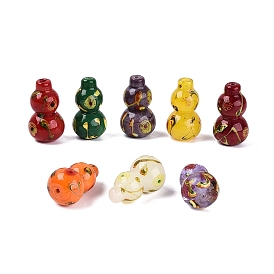 Handmade Lampwork Beads, Gourd with Floral Pattern