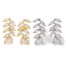 Leaf Brass Micro Pave Clear Cubic Zirconia Dangle Stud Earrings, Long-Lasting Plated, Lead Free & Cadmium Free