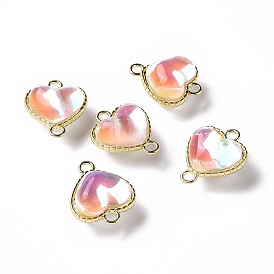 Transparent Acrylic Connector Charms, with Light Gold Tone Alloy Findings, Heart Links