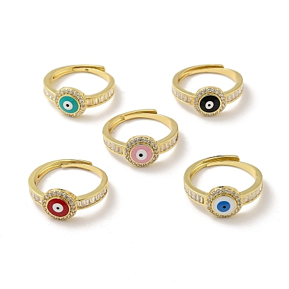 Эмалевое регулируемое кольцо от сглаза с прозрачным кубическим цирконием, настоящие позолоченные латунные украшения для женщин