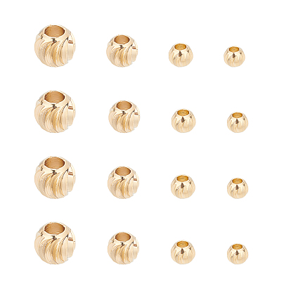 120Pcs 4 Style Brass Beads, Long-Lasting Plated, Corrugated Round