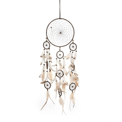Telaraña/red tejida con adornos colgantes de plumas, Anillo de hierro y cuentas de madera para decoración de pared del hogar, sala de estar y dormitorio