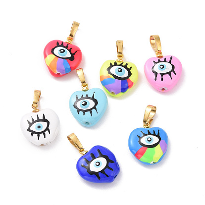 Латунь эмаль подвески, золотые, сердце с сглаза