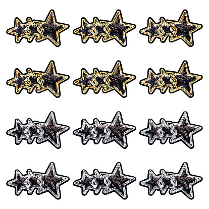 24 шт. 2 Цветные полиэстеровые термопереносные виниловые листы, утюг на виниле для футболки, украшения одежды ткани, с пайеткой / блестками, звезда, чёрные