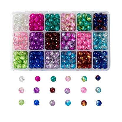 18 Colors Spray Painted Crackle Glass Beads, Round