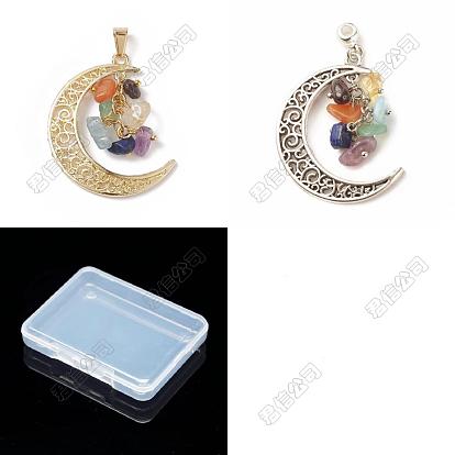 16 piezas 2 estilos 7 colgantes de chips de piedras preciosas mixtas naturales de chakra, encantos de luna de aleación