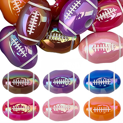 20 шт. непрозрачные акриловые бусины с УФ-покрытием, радужный, регби