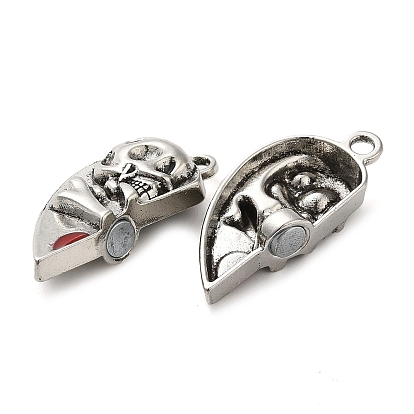 Tibetan Style Alloy Enamel Magnetic Clasps, Heart with Skull, Antique Silver
