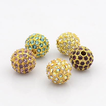 Golden Tone Alloy Grade A Rhinestone Beads, Round