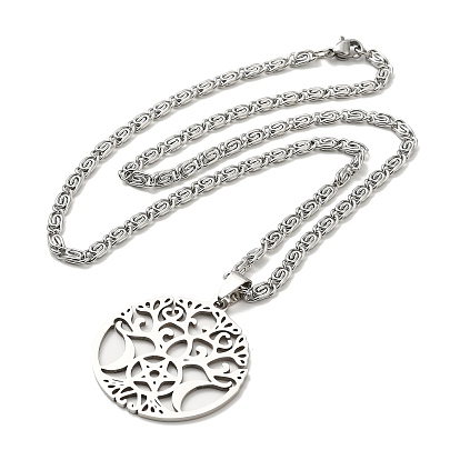 304 Stainless Steel Pendant Necklaces for Women Men, Tree of Life with Moon