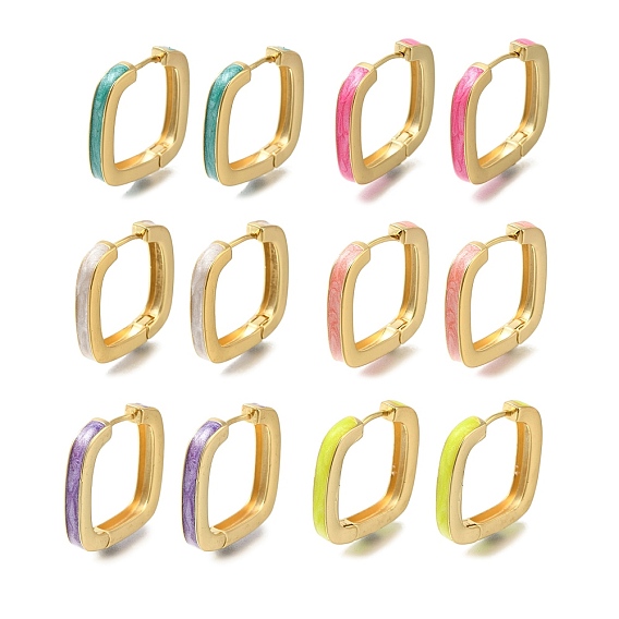 Квадратные латунные серьги-кольца с покрытием стойки, с эмалью, долговечный, без свинца и без кадмия, реальный 18 k позолоченный