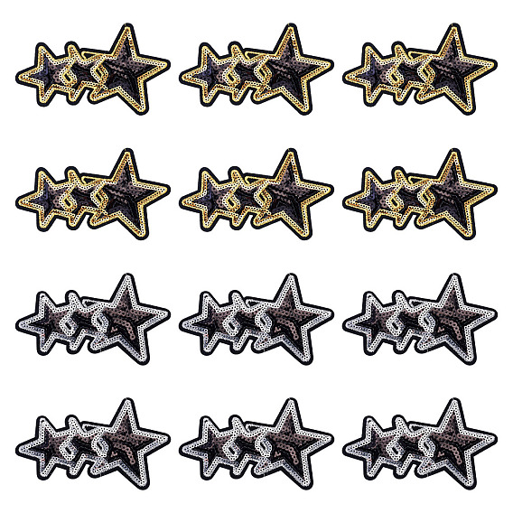 24 шт. 2 Цветные полиэстеровые термопереносные виниловые листы, утюг на виниле для футболки, украшения одежды ткани, с пайеткой / блестками, звезда, чёрные