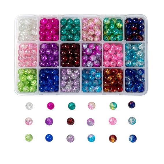 18 Colors Spray Painted Crackle Glass Beads, Round