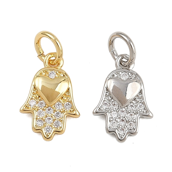 Латунные микро проложить кубического циркония подвески, с целью перехода в кольце, Хамса рука с подвесками в виде сердечек, стойки покрытие, долговечный, без свинца и без кадмия