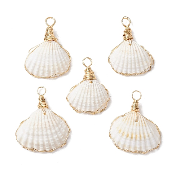Подвески из натуральной ракушки, обмотанные медной проволокой, подвески в форме ракушек, серый