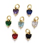 Brass Micro Pave Cubic Zirconia Charms, Long-Lasting Plated, Real 18K Gold Plated, Heart