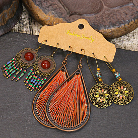 Bohemian Vintage Earrings Set, Drop-shaped Ear Studs for Women's Fashion Jewelry