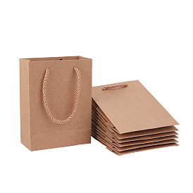 Kraft Paper Bags Gift Shopping Bags, with Nylon Cord Handle, Rectangle