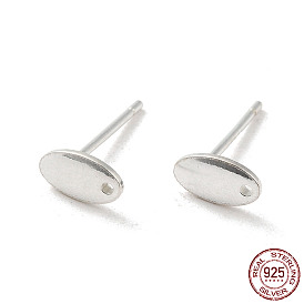 Oval 925 Sterling Silver Stud Earring Finddings, with Holes, with S925 Stamp