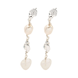 Natural Pearl with Quartz Crystal Stud Earrings, Brass Findingds for Women, Oval