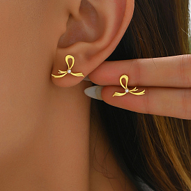 S925 Sterling Silver Ribbon Stud Earrings, with Imitation Pearl