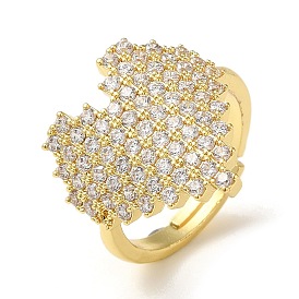 Rack Plating Brass Micro Pave Clear Cubic Zirconia Adjustable Rings for Women, Heart
