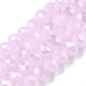 Electroplate Glass Beads Strands, Imitation Jade Beads, Pearl Luster Plated, Faceted, Rondelle