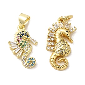 Brass Micro Pave Cubic Zirconia Pendants, Real 18K Gold Plated, Sea Horse