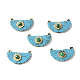 Vacuum Plating 201 Stainless Steel Pendants, with Natural Turquoise and Synthetic Malachite, Real 18K Gold Plated, Half Round Charms