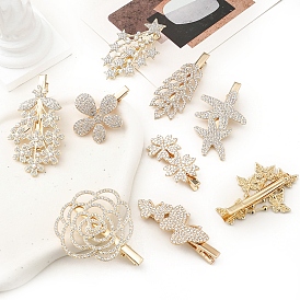 Golden Plated Metal with Crystal Rhinestone Alligator Hair Clips, Shiny Hair Accessories for Girls Women